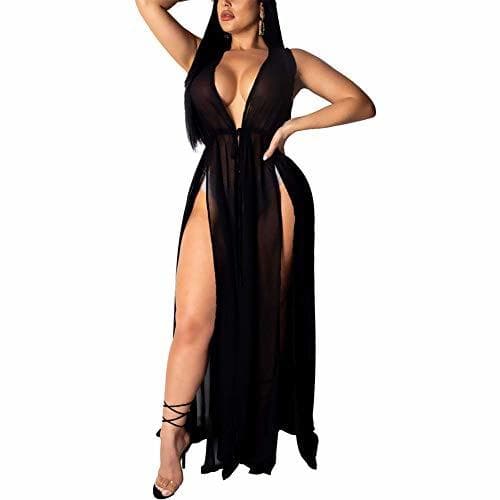 Place Women's Sexy Sheer Mesh Cardigan Chiffon Swimsuit Cover Up High Slit Long