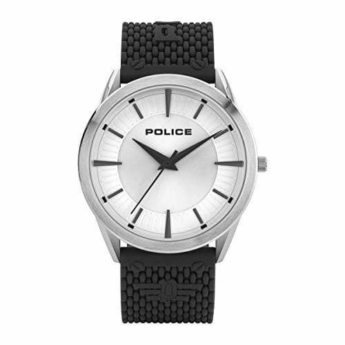 Place Police Patriot Men's Quartz Watch Silver Stainless Steel Case with Black Silicone