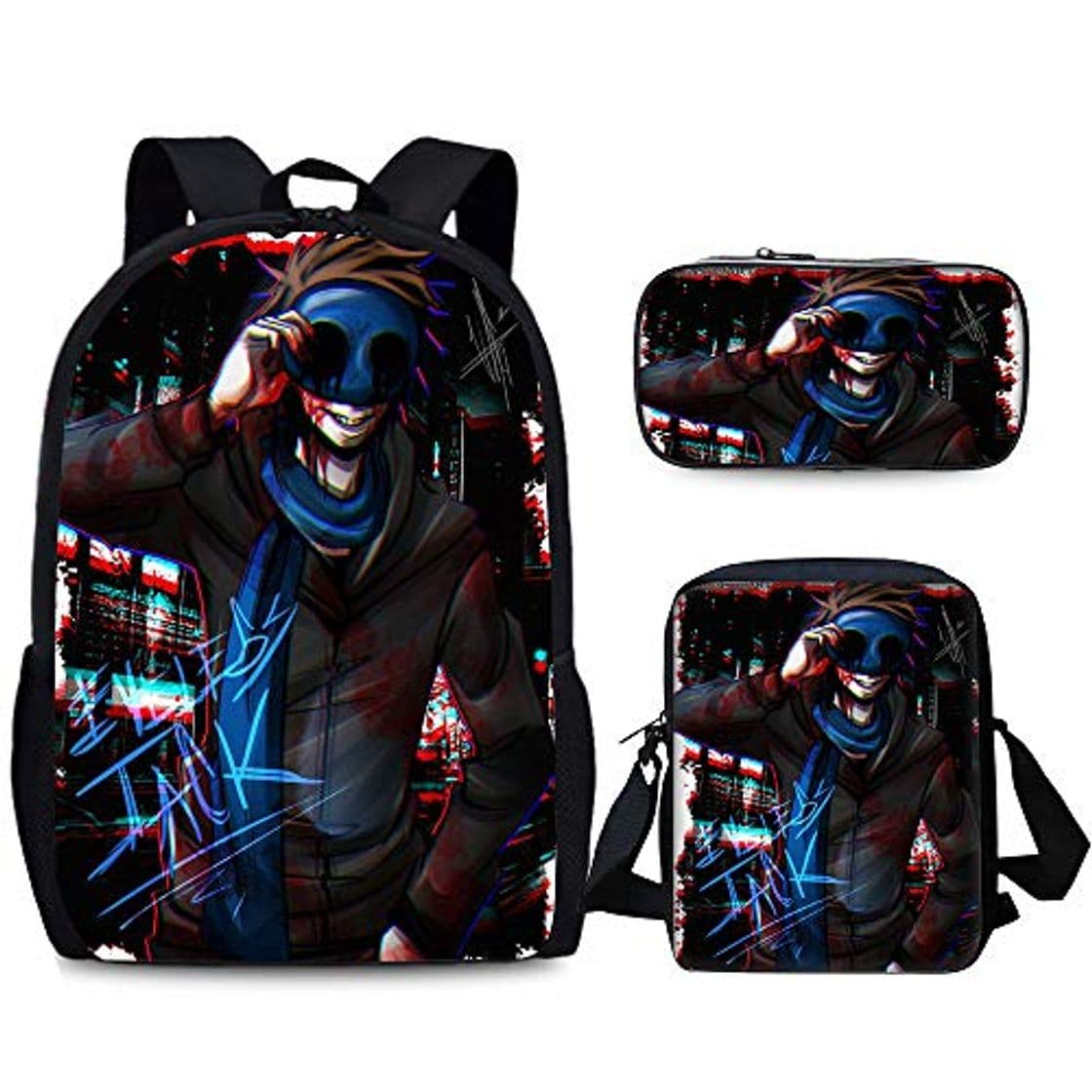 Fashion Creepypasta Mochila de Lona Bolso de escuela salvaje simple mochila casual clásico Ropa infantil Mochila infantil 3D Estudiante hombro impermeable Ligera mochila bolsa bolso de la pluma Conjunto Mochi