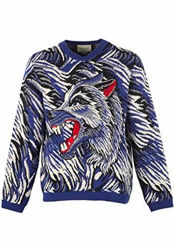 Fashion Gucci CL Blue Crew Neck Wolf Guccy Sweater Shirt Size L