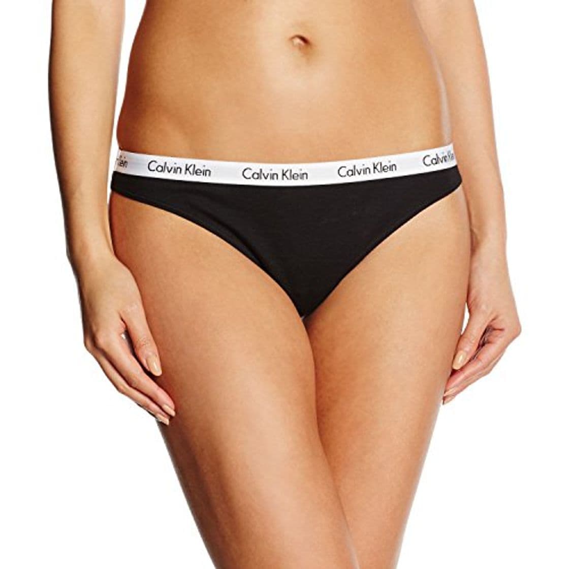 Moda Calvin Klein Carousel-Thong Tanga de hilo, Negro