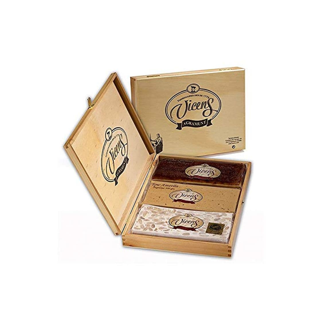 Product Estuche de Madera plumier con 3 barras de Turrón Artesano 300 gr