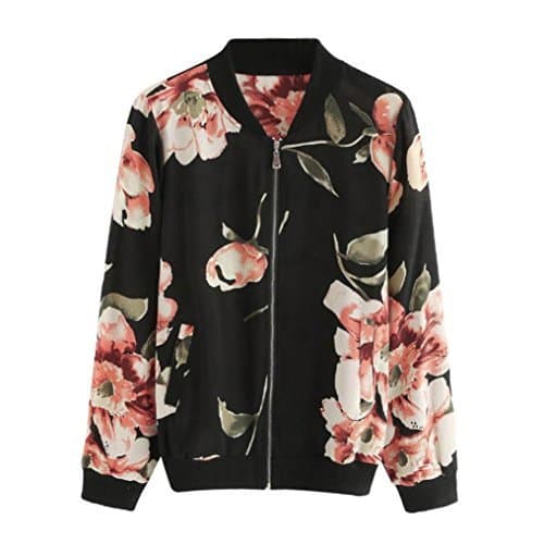 Place Overdose OtoñO Nueva Blusa Mujeres Moda Floral Gasa con Cremallera Bomber Jacket