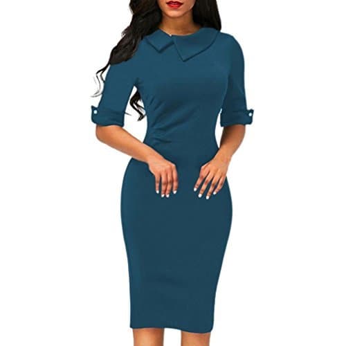 Place Overdose Mujeres Retro Bodycon Formal OL Vestido Lápiz Vestido De Cremallera De