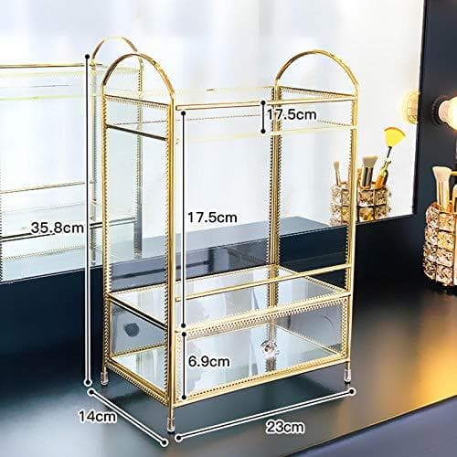 Place Sangmei Organizador de cosméticos Simples de vidro dourado Transparente Perfume batom caixa