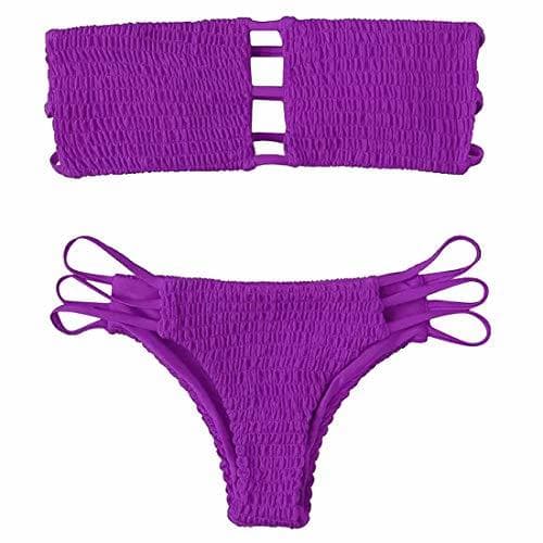 Fashion Yuson Girl Mujeres Conjunto De Plunge Bikini Sexy Bandeau Plisado con Triangulo