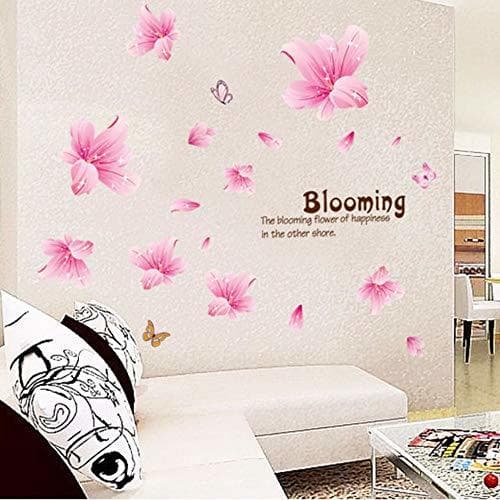 Home Pegatinas De Pared  Bricolaje Decoracion Rosa Lily Planta Romántica Wall Sticker Murales