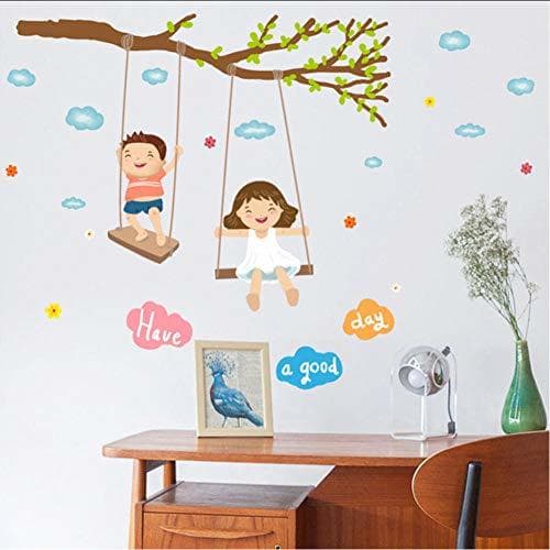 Producto Wangbw Dibujos Animados Baby Girl Boy Swing Etiqueta De La Pared Árbol