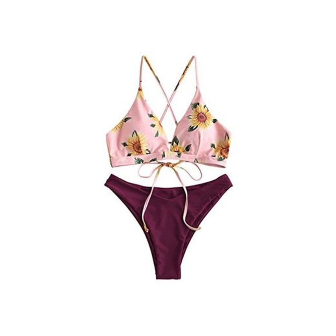 Product Zaful - Conjunto de bikini acolchado con diseño de girasol