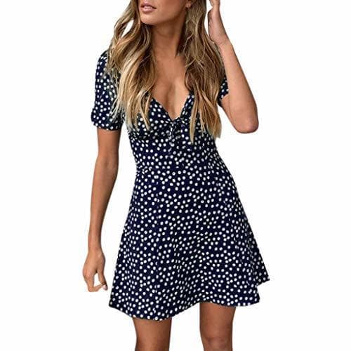 Producto Womens Summer Mini Dress Ladies Short Sleeve Bodycon Beach Party Dot Sundress