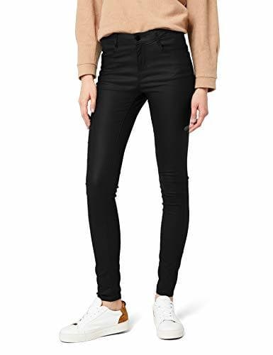 Moda Vila Clothes Vicommit RW New Coated-Noos Pantalones, Negro