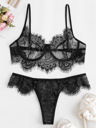 Product Underwire Lace Eyelash Lingerie Set