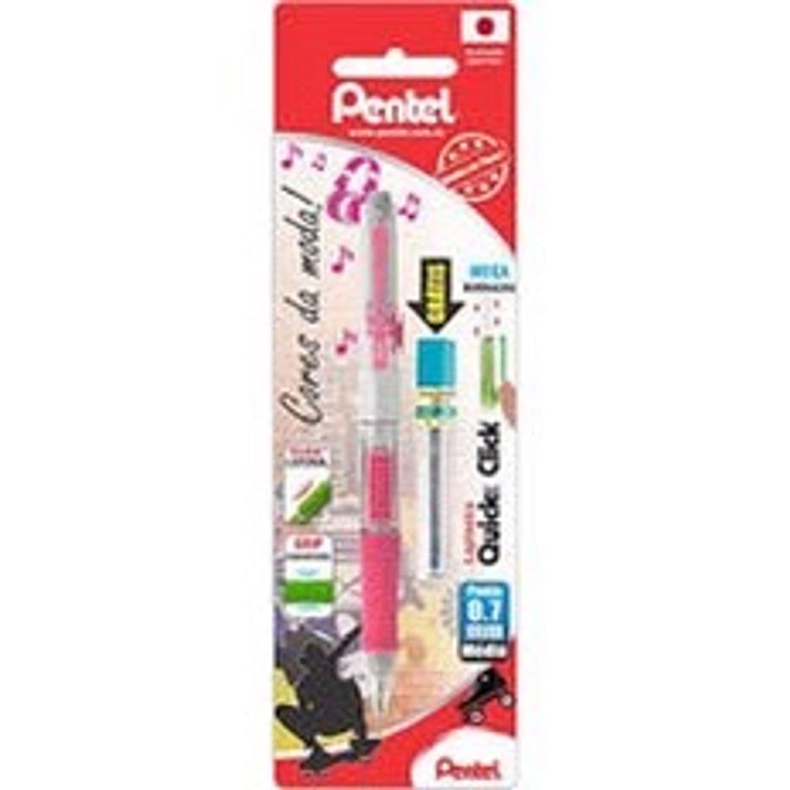 Moda Lapiseira 0.7mm Quick Clik rosa + 12 minas P217P Pentel BT 1