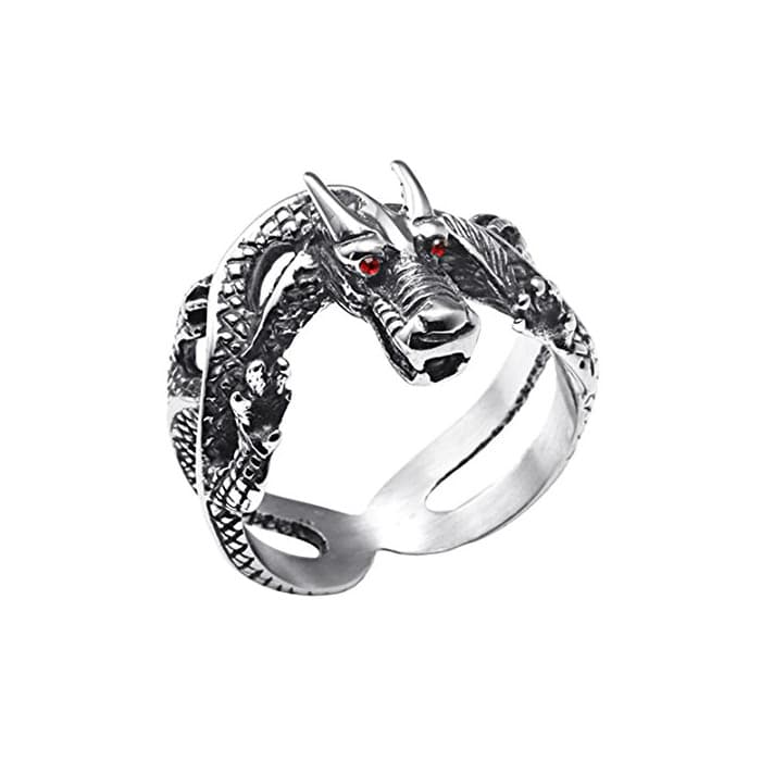 Fashion HAMANY Acero Inoxidable Retro Incrustaciš®n de Anillo de Dragš®n para Hombre Piedra