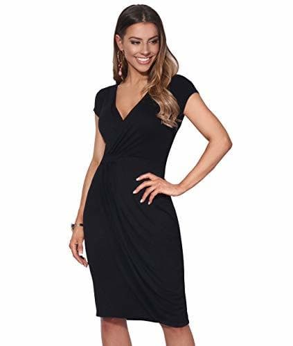 Fashion KRISP Vestido Moda Mujer Fruncido, Negro