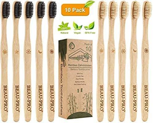 Moda Escova de dentes de bambu, embalagem com 10 escovas de dente