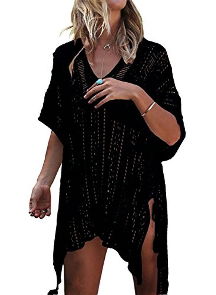 Moda EDOTON Mujer Camisolas Playa Ganchillo Ropa de Baño Encubrimientos Bikini Cover Up Verano Tunica Vestido de Playa Ropa de Baño