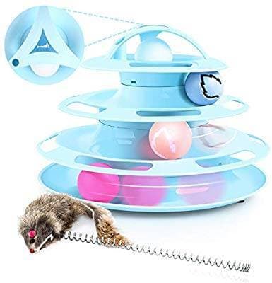 Fashion Pecute Cat Toy com Design de Torre com 4 Bolas de 4 Níveis, 