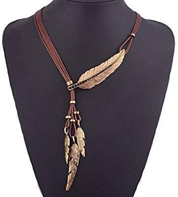 Fashion Tpocean indiano grande folha encantos de penas lariat terno 