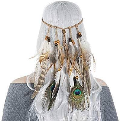 Fashion Faixa de penas indiana, Czemo Boho Hippie Beads Headwear Fai