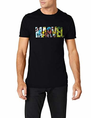 Fashion Marvel Comic Strip Logo T-Shirt Camiseta, Negro