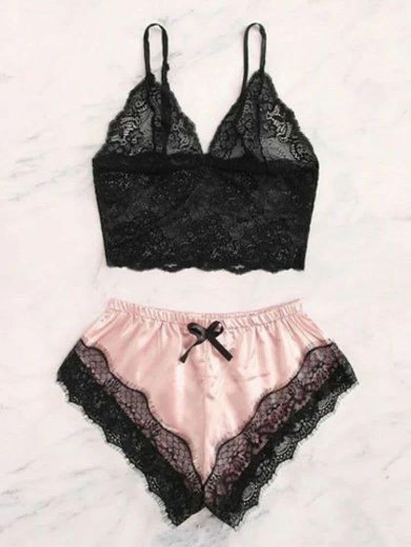 Moda Conjunto de Lingerie de Renda flor