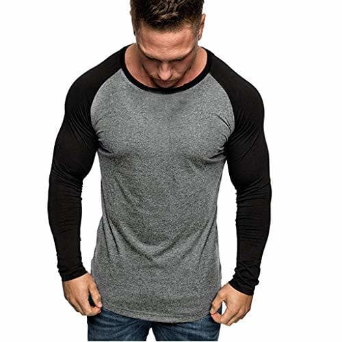 Moda Longra Invierno Otoño Paño Hombres Color sólido O-Cuello Empalme Camisa de Manga