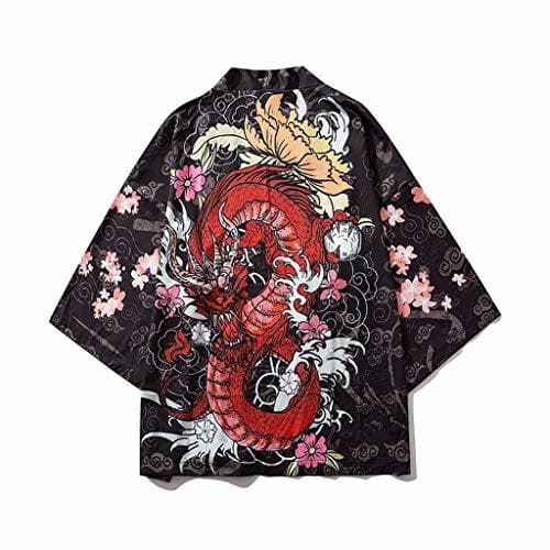 Fashion BBring Moda Masculina Hombres Kimono Pintura Japonés Dragón Cardigan Encubrir Frente Delantera