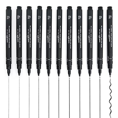 Place Uni Pin Fineliner Stylo à dessin – Ensemble complet de 11 niveaux – Noir d'encre