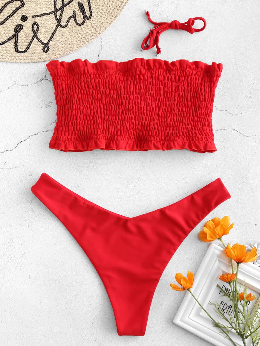 Product Beach suit frilled smocked bandeau 