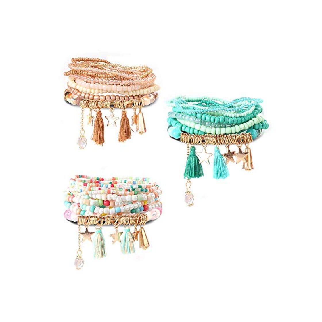 Producto Milacolato 3Set Bead Mala Wrap Bracelet para Mujeres Niñas de Bohemia de Múltiples Capas Pulseras Apilables