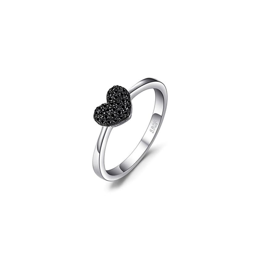 Moda JewelryPalace Anillo dulce en forma de corazón adornado Espinela negro en Plata