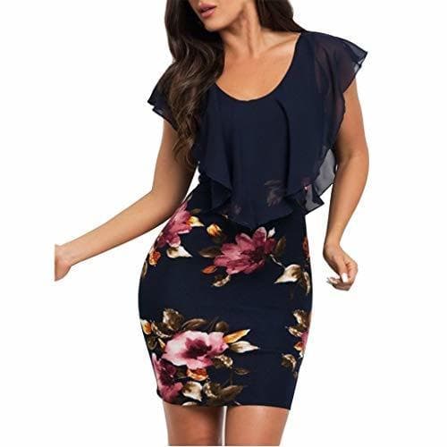 Fashion Vestidos Verano Mujer LANSKIRT Mini Vestido de Curto Floral sin Mangas Estampados