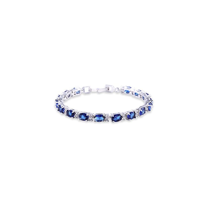 Fashion GULICX Oro Blanco galvanizado circonita Azul Cristal Pulsera Romana Tenis Pulsera Enlace