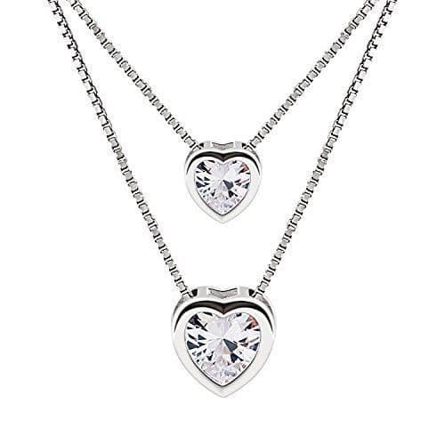 Fashion B.Catcher Mujer Collar Colgante Plata de Ley 925 con Doble corazón con