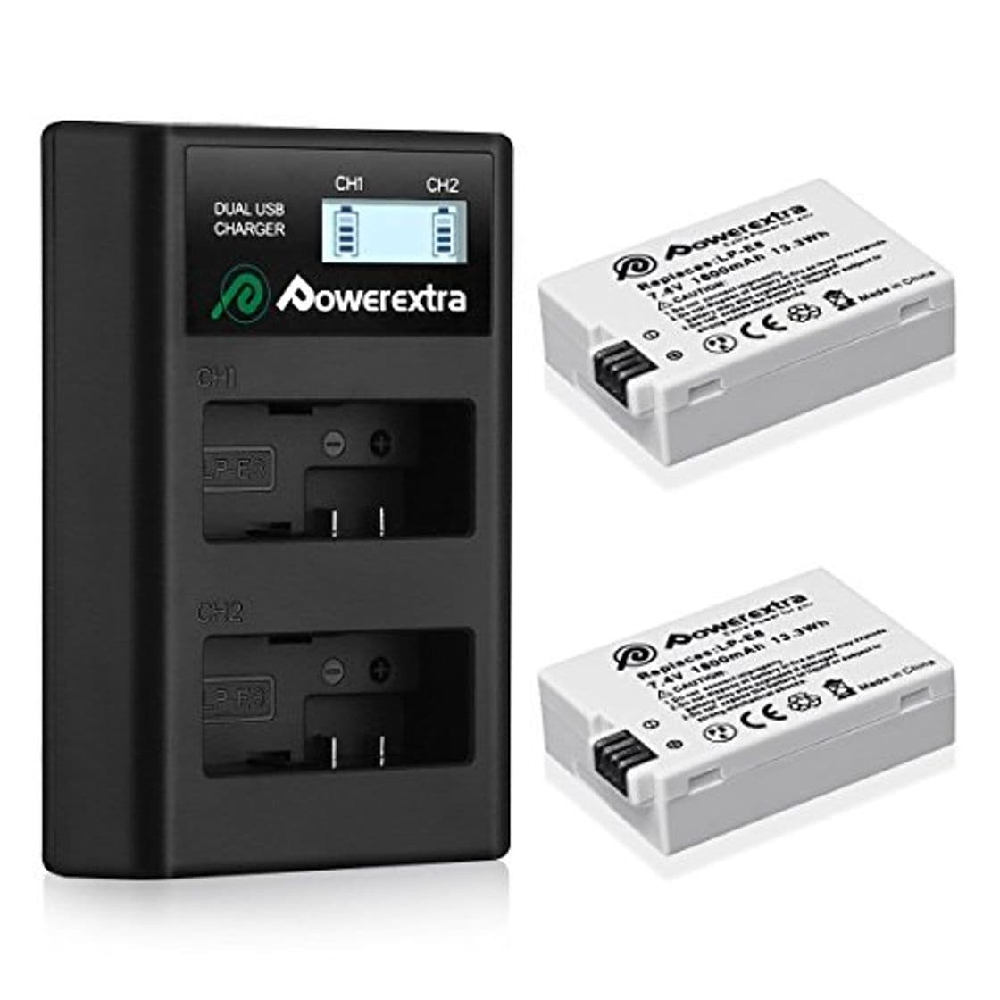 Electronic Powerextra 2 Baterías para Canon LP-E8 1800mAh Li-ion con Cargador Pantalla LCD