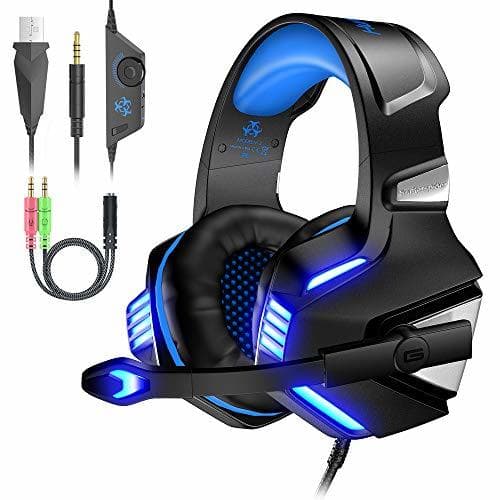 Electronic VersionTECH. Auriculares Gaming Cascos PS4 con Micrófono Plegable, Sonido Envolvente, Luz LED,