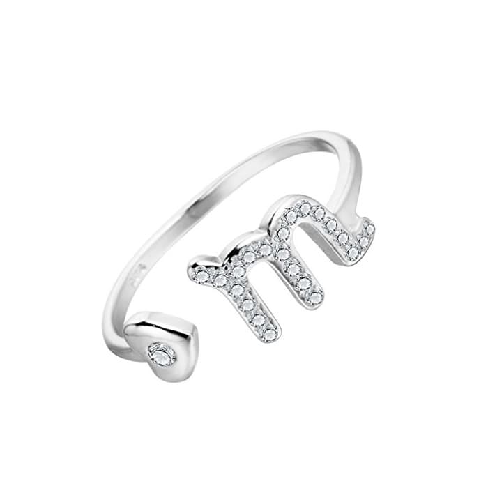 Moda M Letra Zircon Taurus Star Zodiac anillo de 925 plata de ley anillo