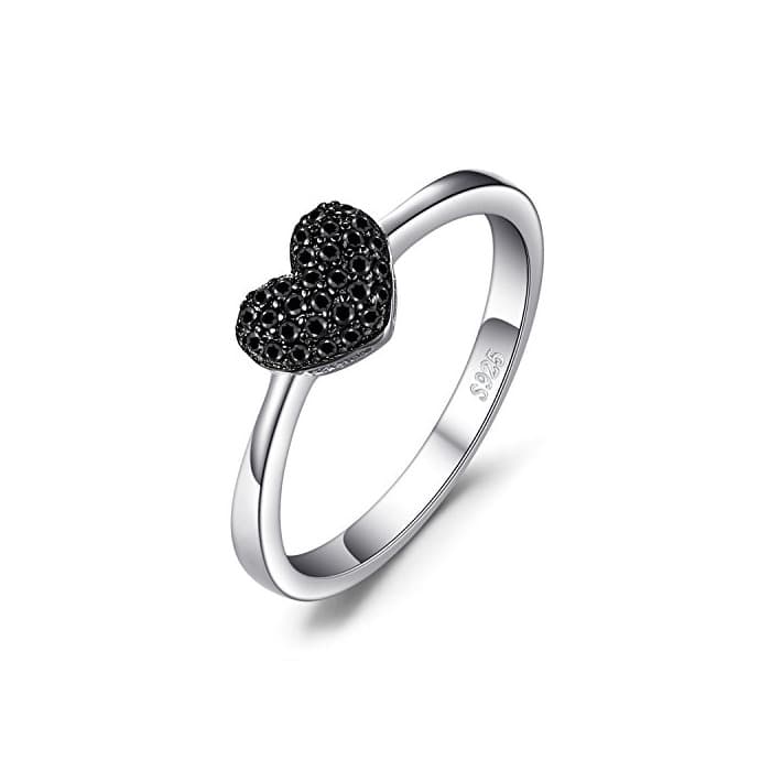 Moda JewelryPalace Anillo dulce en forma de corazón adornado Espinela negro en Plata