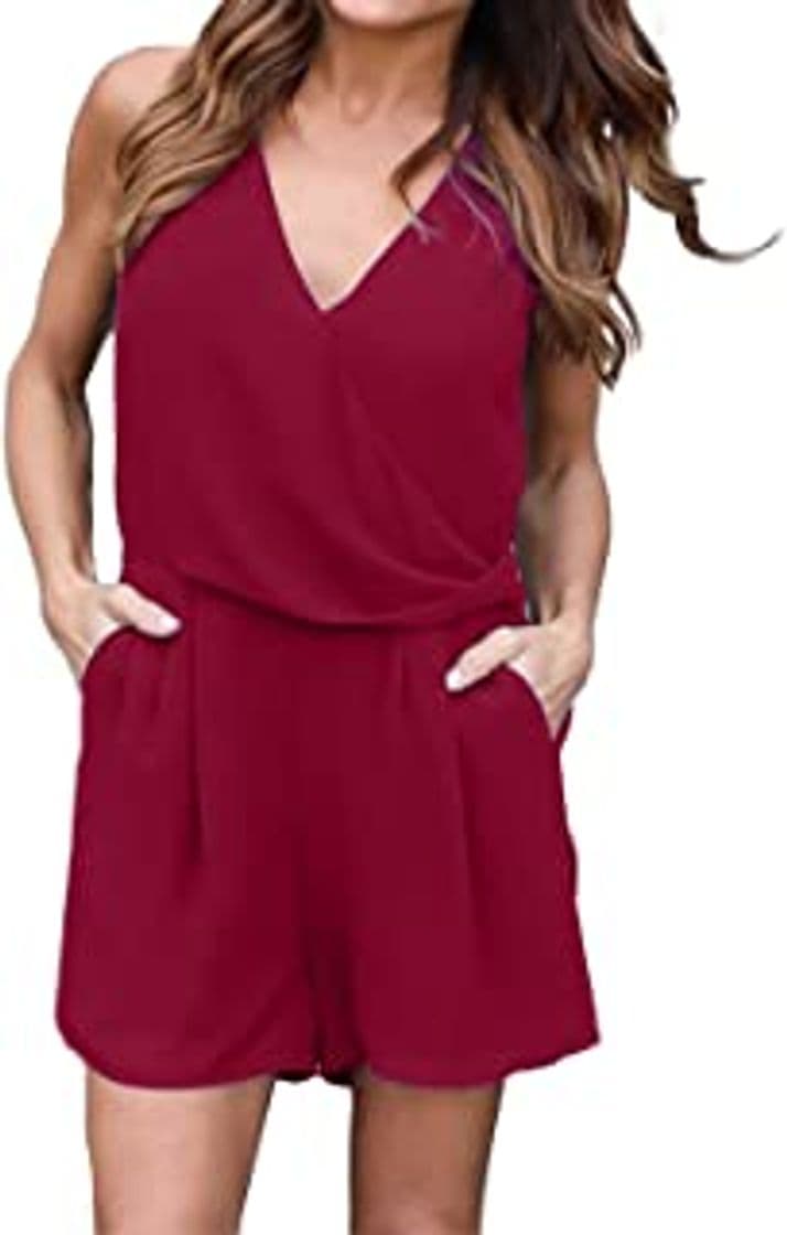 Producto FeelinGirl Mono Largo Mujer Verano O Jumpsuit Cintura Alta con Bosillo Cuello