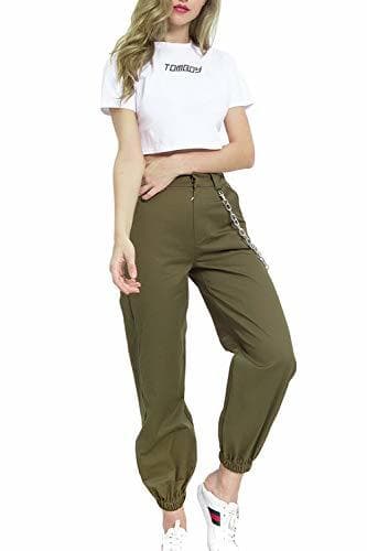 Producto YACUN Mujer Casual Pantalones Cargo Pantalon Hip Hop Jogger con Cadena Danza