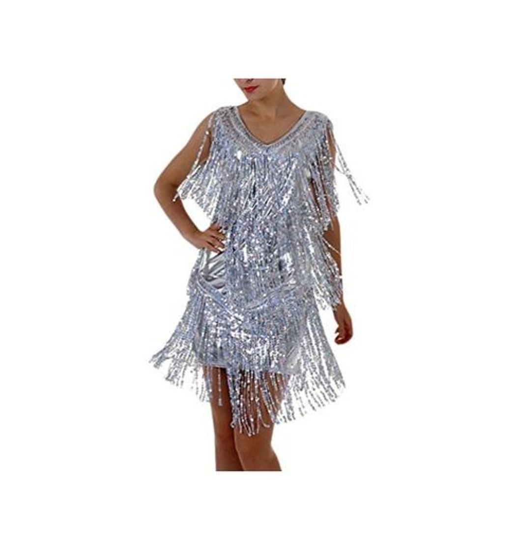 Moda Vestidos Mujer Vestidos De Fiesta Elegantes Cortos De Noche Vestido Coctel Vintage Flash Lentejuelas con Flecos Sin Mangas V Cuello Fashion Vestidos Verano Vestidos Cortos