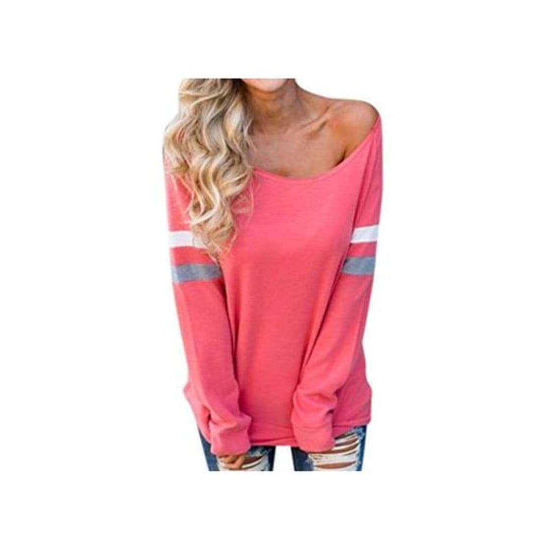 Producto VJGOAL Moda Casual para Mujer o Cuello Imprimir Ladies Manga Larga Empalme Blusa Sexy Tops Ropa Camiseta Blusa