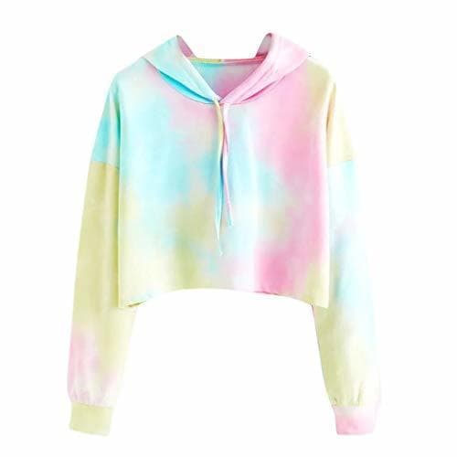 Moda Sudaderas con Capucha Cortas Mujer Tumblr Rainbow Estampado Camiseta de Manga Larga