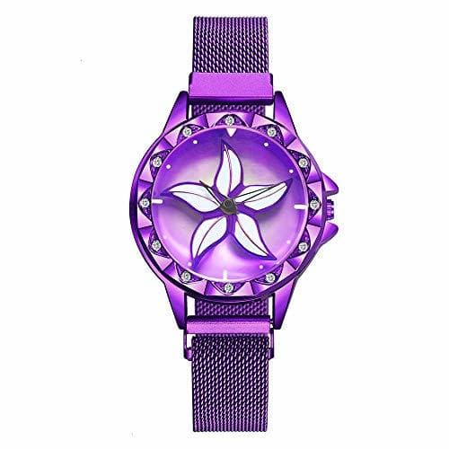 Fashion QWRjj Reloj de Pulsera Reloj magnético Mujer Relojes giratorios de Flores Reloj