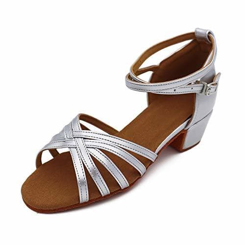 Lugar Vesi-Zapatos de Baile Latín de Tacón para Niña/Mujer Plata Talla 32