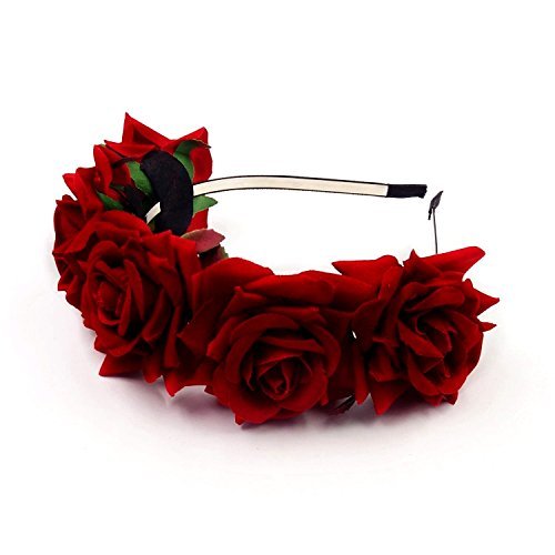 Beauty JZK® Rojo corona flores diadema tiara guirnalda flores pelo cabeza hairband guirnalda