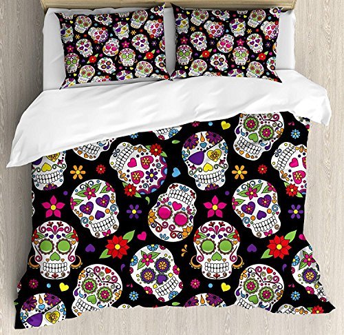 Lugar Juego de sábanas de 3 piezas de decoración de calavera de azúcar