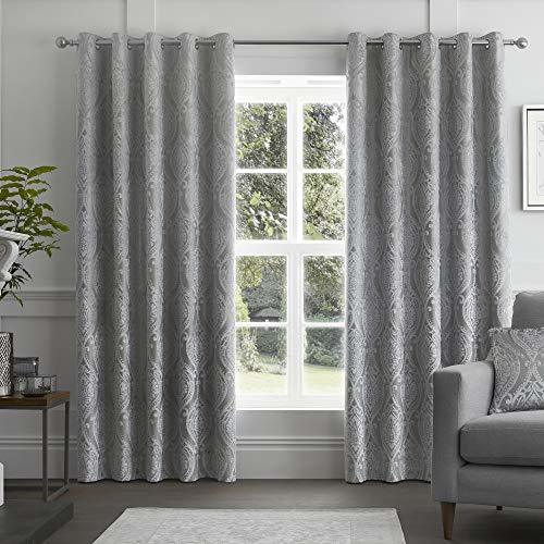 Lugar Curtina Chateau Jaquard - Par de Cortinas con Ojales, Plateado, 90" Width