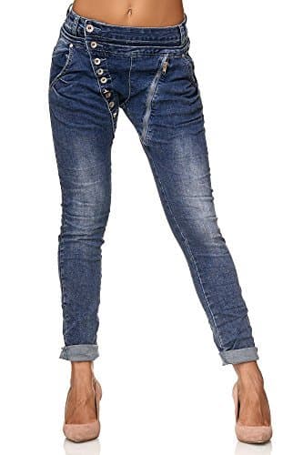 Producto Elara Vaqueros de Mujer Boyfriend Baggy Botones Chunkyrayan C613MK/H-F Dk.Blue 38/M